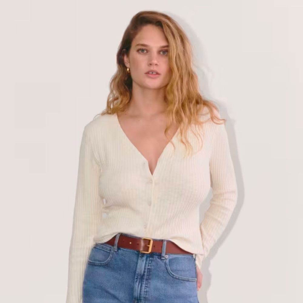Everlane The Cozy Rib Cardigan, medium, bone
